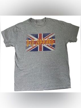 DEF LEPPARD T-SHIRT GREY MEN’S BAND TEE DISTRESSED UNION JACK